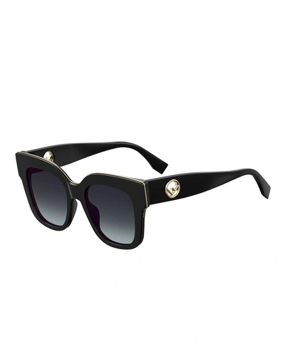 Fendi Square Acetate Sunglasses W/ Inset Logo Temples In Black