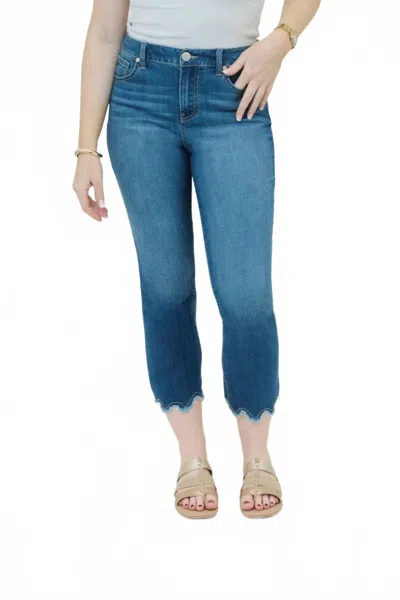 1822 Denim Ace 25" Crop Capri Scalloped & Frayed Hem Jeans In Blue