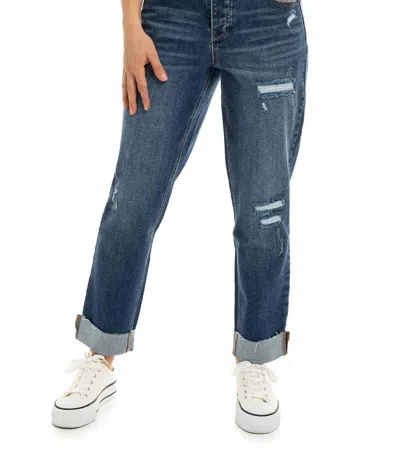 1822 Denim Addy Mid Rise Cuffed Girlfriend Jean In Medium Wash In Multi