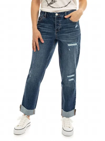 1822 Denim Addy Mid Rise Cuffed Girlfriend Jeans In Blue