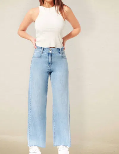 1822 Denim Bleach Please Folded Waistband Jeans In Ligh Wash In Blue
