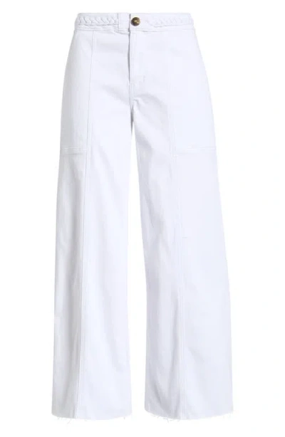 1822 Denim Braided Waistband High Waist Wide Leg Jeans In White