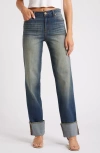 1822 Denim Cuffed Raw Hem Straight Leg Jeans In Flint