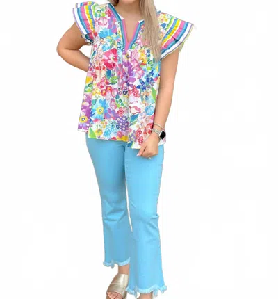 1822 Denim Demi High Rise Boot Shark Bite Hem Jeans In Ocean Breeze In Multi