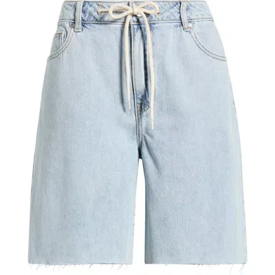 1822 Denim Drawstring Raw Hem Denim Shorts In Blue