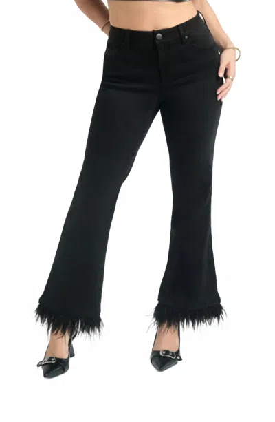 1822 Denim Flare Jean With Fur In Black