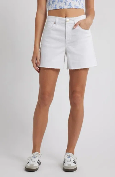 1822 Denim Frayed High Waist A-line Denim Shorts In White