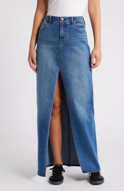 1822 Denim Front Slit Denim Maxi Skirt In Charlie