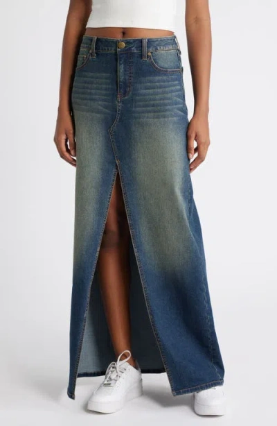 1822 Denim Front Slit Denim Maxi Skirt In Ilaria