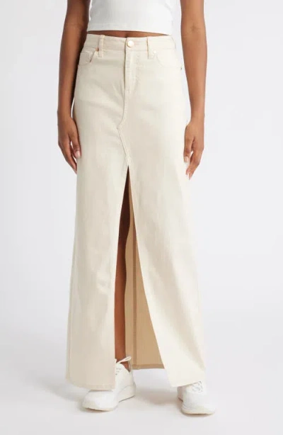 1822 Denim Front Slit Denim Maxi Skirt In White Smoke