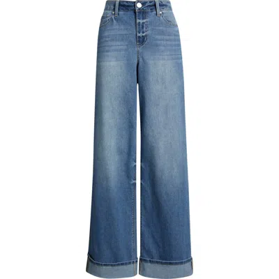 1822 Denim High Waist Cuff Slim Wide Leg Jeans In Blue