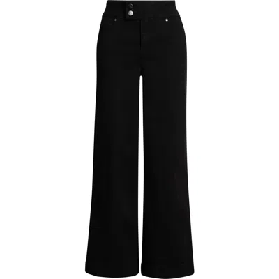 1822 Denim High Waist Extended Hem Wide Leg Jeans In Black