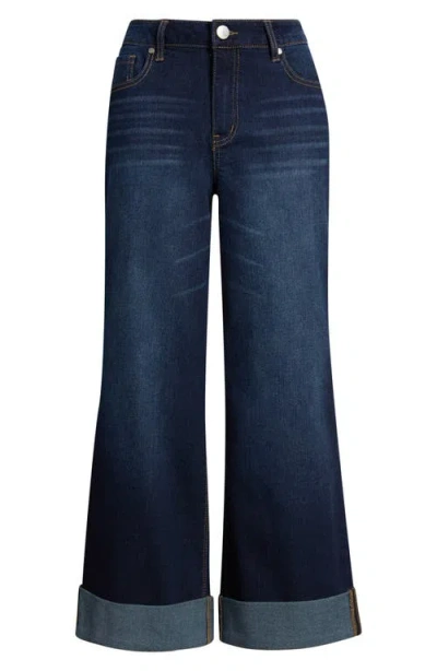 1822 Denim High Waist Rolled Cuff Slim Wide Leg Jeans In Blue