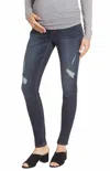 1822 Denim Maternity Pull On Distressed Jeans In Blue In Blue