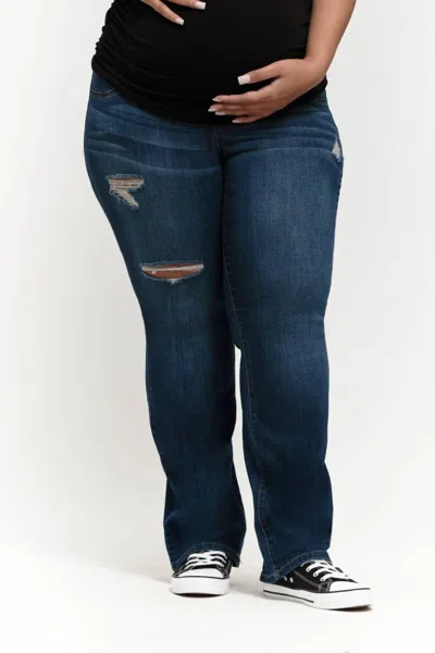 1822 Denim Maternity Slim Boot Cut With Bellyband Jeans - Plus In Eleni In Blue