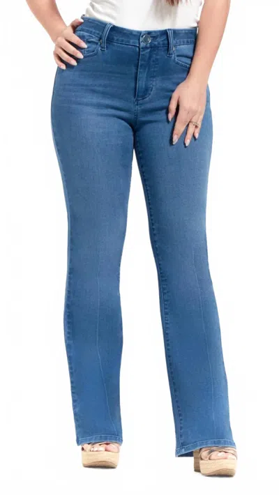1822 Denim Mid Rise Better Butter Full Length Slim Bootcut Jeans In Medium Wash In Blue