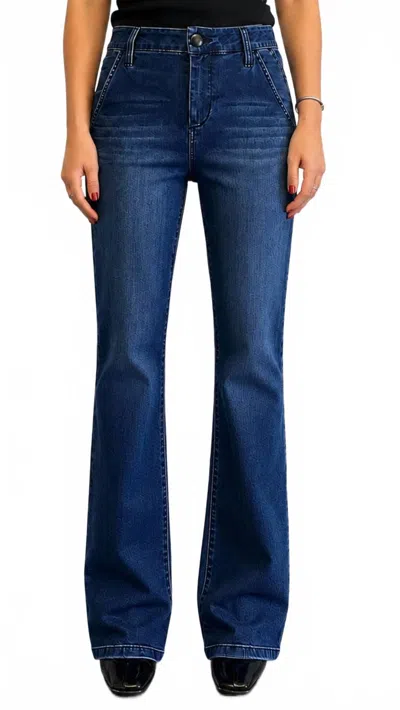 1822 Denim Mid Rise Better Butter Slim Boot Cut Jeans In Dark Wash In Blue
