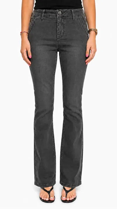 1822 Denim Mid Rise Better Butter Slim Boot Full Length Jeans With Double Pockets In Charcoal In Gray