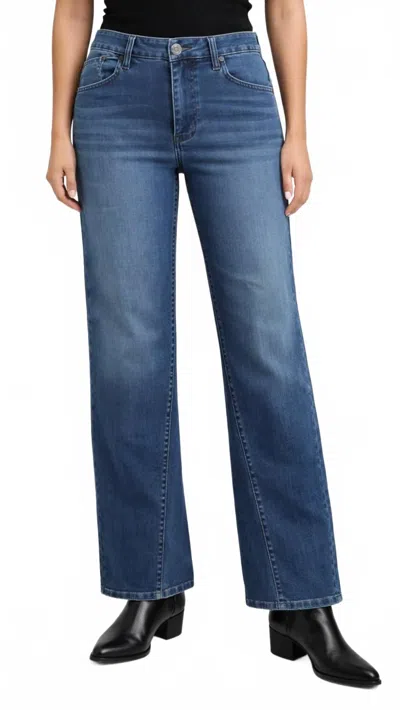 1822 Denim Mid Rise Better Butter Slim Wide Leg Forward Seam Full Length Jeans In Dark Wash In Blue