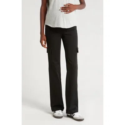 1822 Denim Over The Bump Cargo Bootcut Maternity Pants In Black