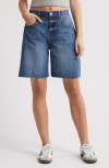 1822 Denim Raw Hem Pleated Denim Bermuda Shorts