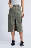 1822 DENIM STRETCH COTTON CARGO MIDI SKIRT