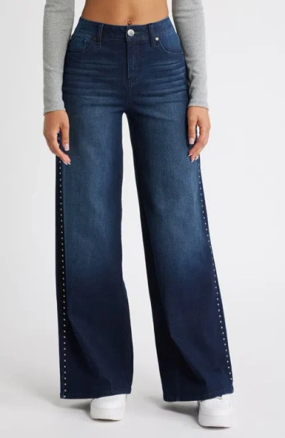 1822 Denim Studded High Waist Wide Leg Jeans In Giovanna