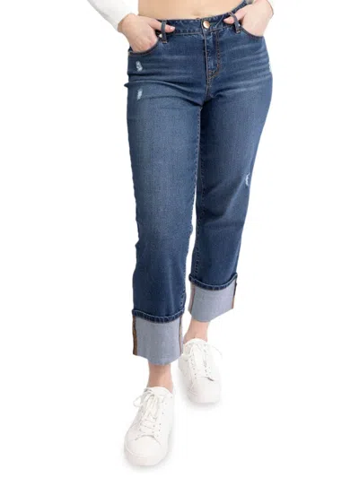 1822 Denim Women's Straight Leg Cuffed Jeans In Blue