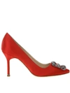 MANOLO BLAHNIK HANGISI RED SATIN PUMPS,10853451