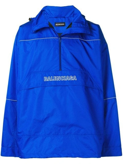 Balenciaga Logo Windbreaker Jacket In Blue