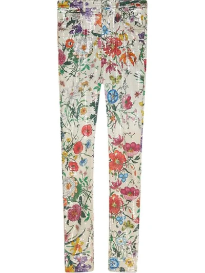 Gucci Super Skinny Trouser With Flora Print In White