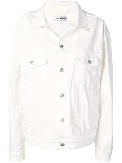 Balenciaga Oversized Embroidered Denim Jacket In 9765 White