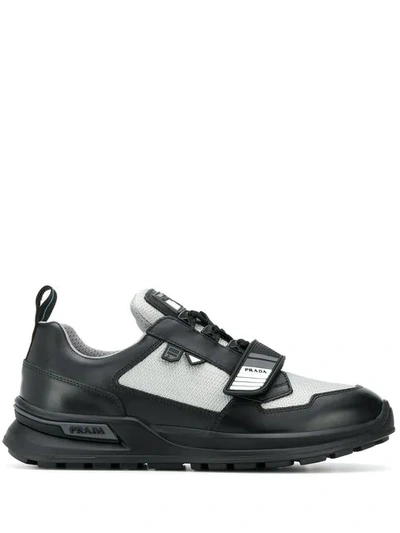 Prada Panelled Mesh And Leather Trainers In Black