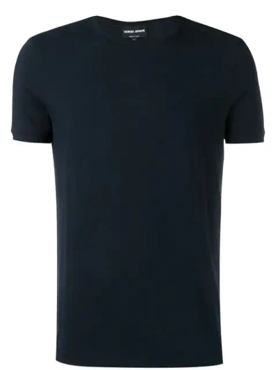 Giorgio Armani Embroidered Logo T-shirt In Blue