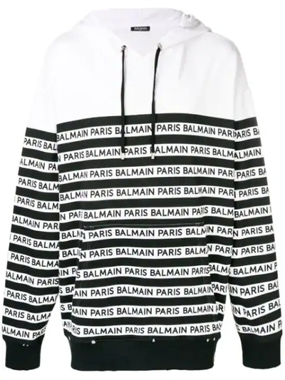 Balmain Striped Logo Hoodie - 白色 In Multicolor