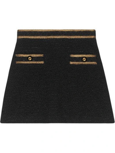 Gucci Metallic-trimmed Cotton-blend Tweed Mini Skirt In Black,gold
