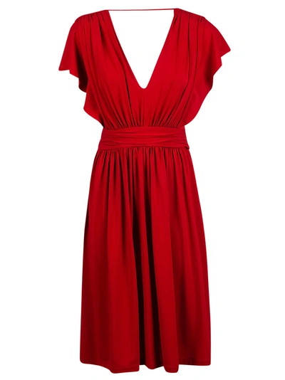 Alberta Ferretti Short Sleeve V-back Dress In Red