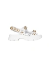GUCCI LEATHER AND MESH SANDAL WITH CRYSTALS IN WHITE,10854634