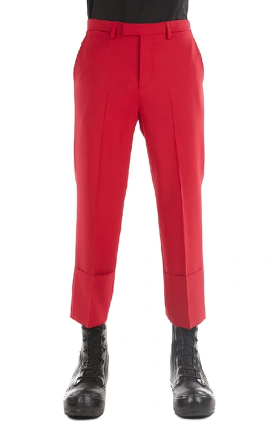 Raf Simons Cropped Virgin Wool-blend Trousers In Red