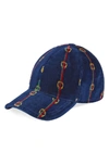 Gucci Horsebit Chenille Cap - Blue In Stirrups And Web Print