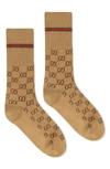 Gucci Gg Cotton Socks With Web In Camel Dark Green