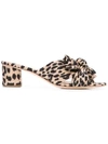 Loeffler Randall Emilia Bow-detailed Leopard-print Plissé-lamé Mules In Brown