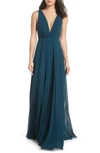 JENNY YOO RYAN ILLUSION NECK CHIFFON GOWN,2881