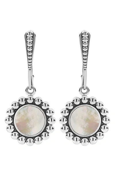 Lagos Maya Inlay 9mm Drop Earrings, Mother-of-pearl/onyx In Silver/ White Mother Of Pearl