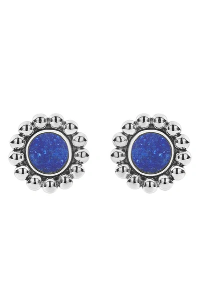 Lagos Maya Round Inlay Stud Earrings In Silver/ Lapis