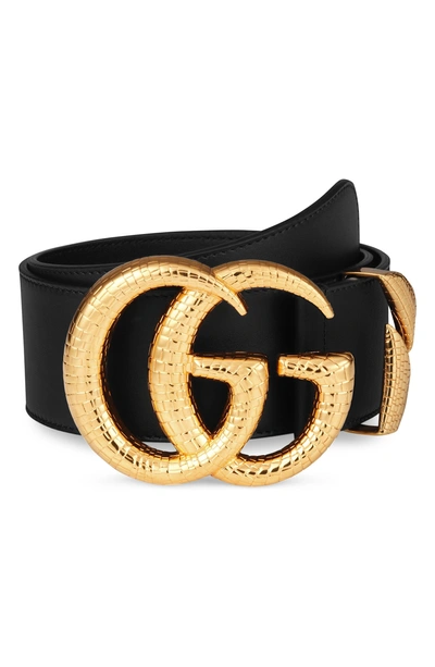 Gucci Gg Lizard Buckle Leather Belt In Nero