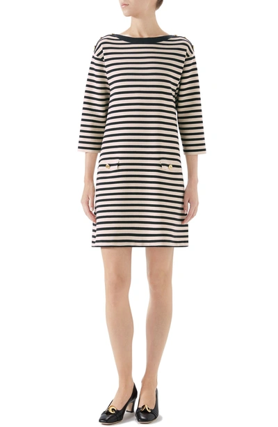 Gucci Striped Wool Dress With Patch In Black