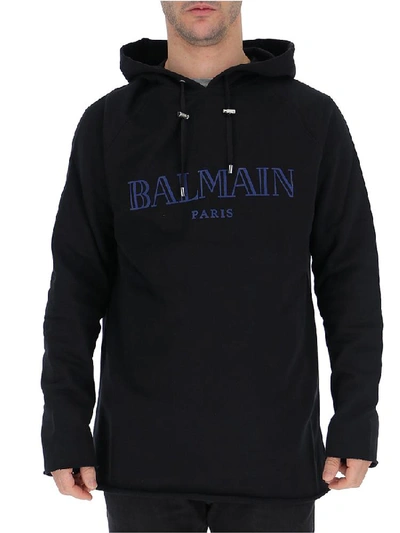Balmain Logo Hoodie In Black