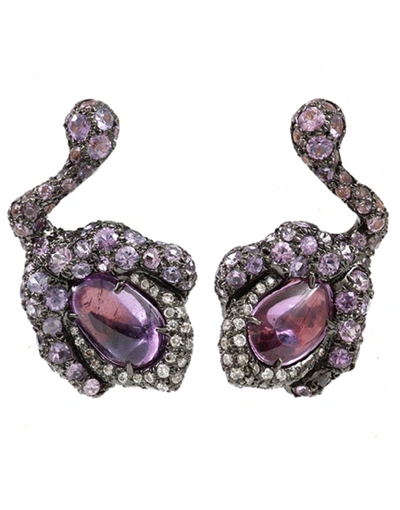 Arunashi Purple Sapphire Flower Bud Earrings In Blkgold