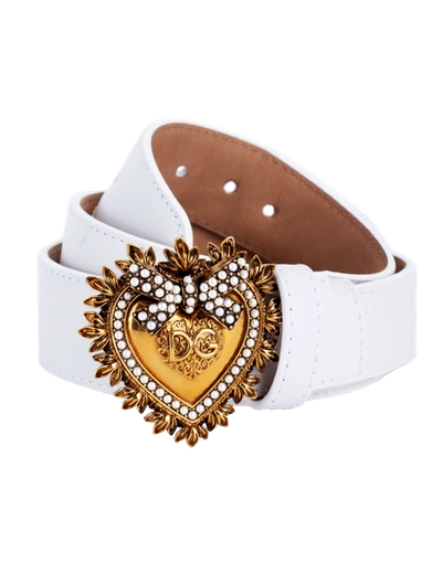 Dolce & Gabbana Devotion Logo Heart Buckle Leather Belt In White